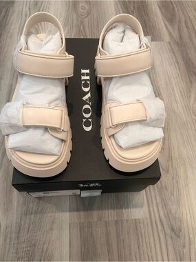 Coach Pale Beige Leather Platform Sandals US 10